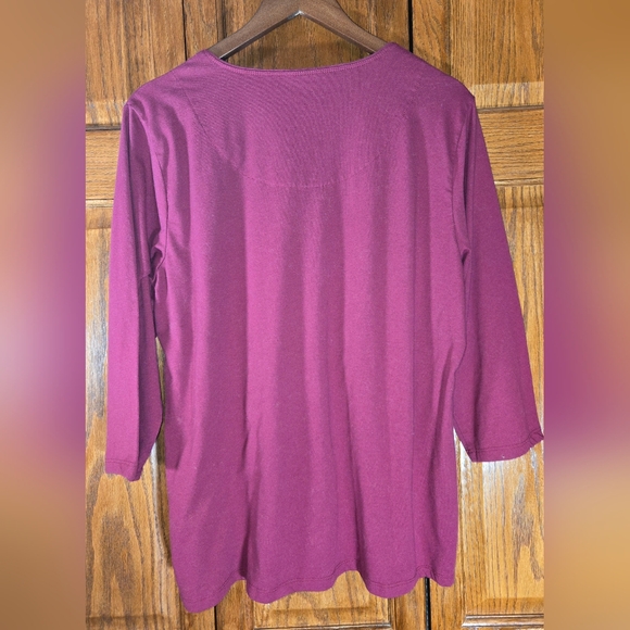 Laura Scott 3/4 Sleeve Bead Embellished Butterfly Wine Colored Top, sz 1X - Picture 3 of 3